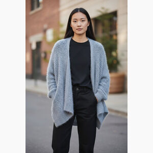 4247) River Island Light Gray Open Front Dolman Sleeve Fuzzy Cardigan Sweater 12